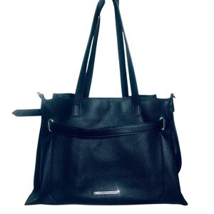 Steve Madden Black Pebbled Vegan Handbag Satchel Silvertone Hardware